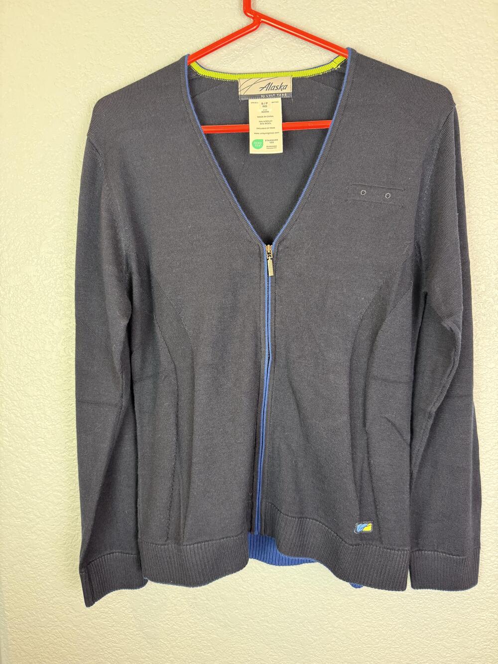 Alaska Airlines by Luly Yang Sweater Womens Small Navy Blue Zip Up Uniform Wool